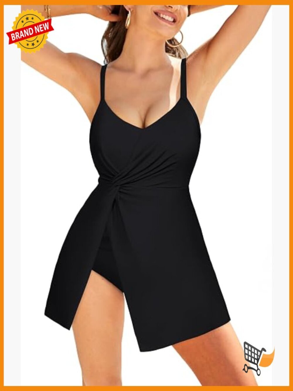 V Neck Tummy Control One Piece Swim Dress Bathing Suit
